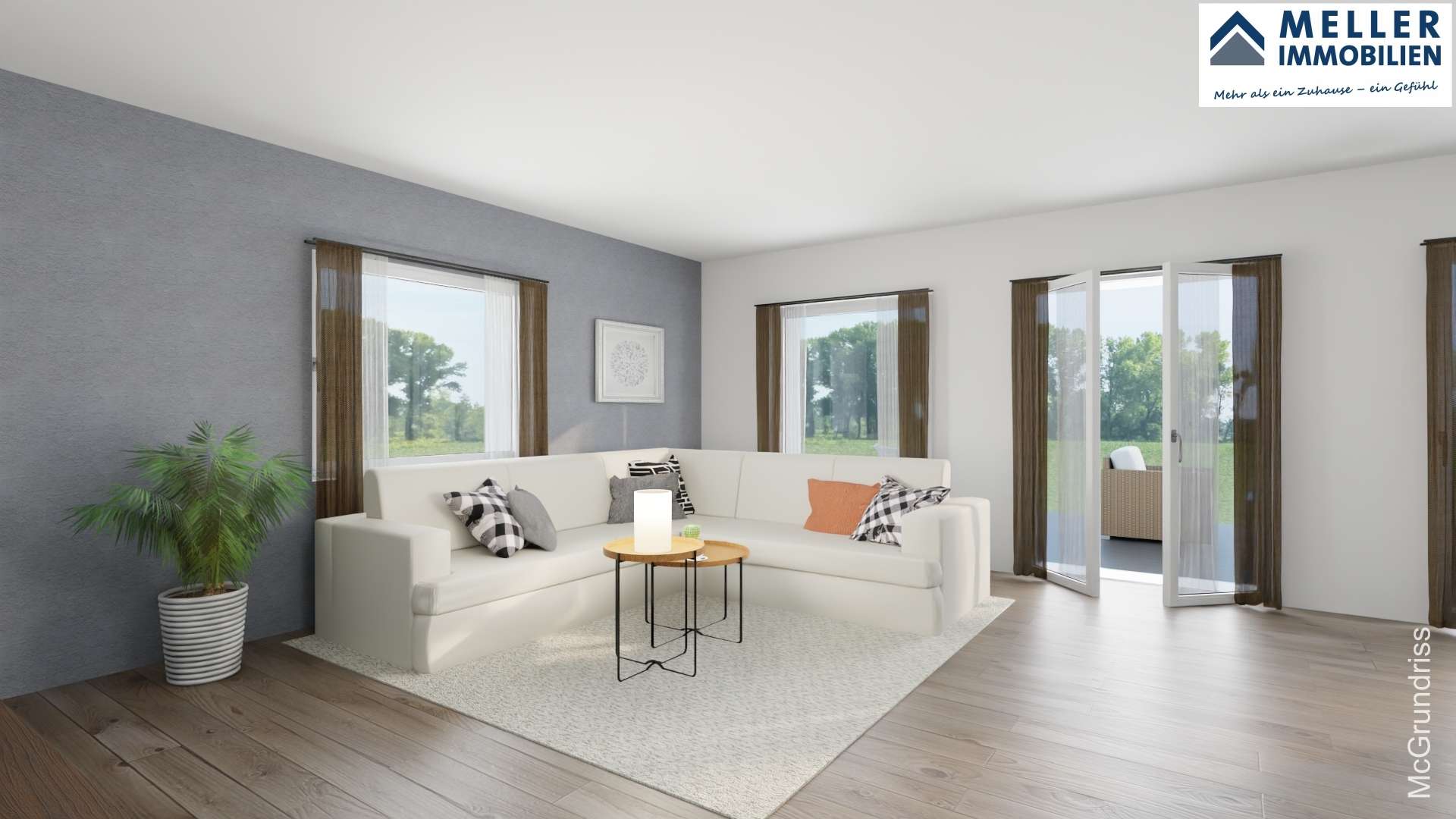 Wohnzimmer "Visualisierung - Beispiel-Einrichtung - unverbindlich und nicht im Kaufvertrag enthalten"